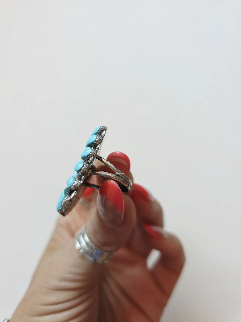 Turquoise Cluster Oval Sterling Silver Ring - Blue Turquoise